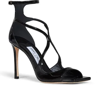 Jimmy Choo London Womens Sandals Azia 95 Patent Leather Black Cotton