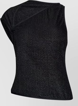 Yohji Yamamoto recycled polyester waffle knit asymmetric sleeveless top
