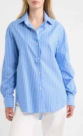Faithfull The Brand En Vau Oversized Striped Cotton Shirt in Joao Stripe Azulejo Blue at Nordstrom, Size Xx-Large