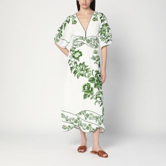 Farm Rio Floral Cascade midi dress white/green