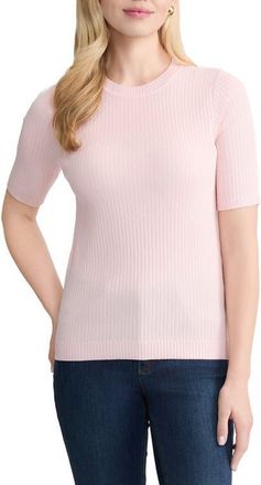 Jones New York Sutton Crewneck Short Sleeve Sweater in Petal Pink at Nordstrom, Size Medium