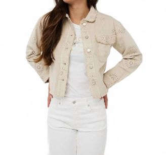 Esqualo Judith Jacket With Embroidery Flowers In Light Sand