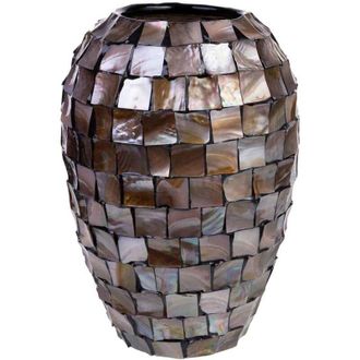 Wanderlust Deco Jarr&oacute;n De Madera Y Madreperla Marr&oacute;n D24x35h Cm