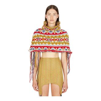 Louise Lyngh Bjerregaard Truien & Vesten, Dames, Veelkleurig, M, Wol, Folklore Fairisle Gebreide Cape