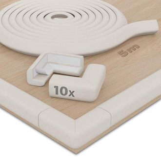 OEM Tiras De Borde - 5 M De Acolchado Suave - 10 Protectores De Esquinas - Para Muebles Y Cunas - Verde Blanco