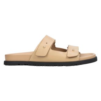 Estro & Luminara Womens Beige Leather Slides with Adjustable Thick Straps - female - Estro - Sliders - Beige - 3 UK - Shoes