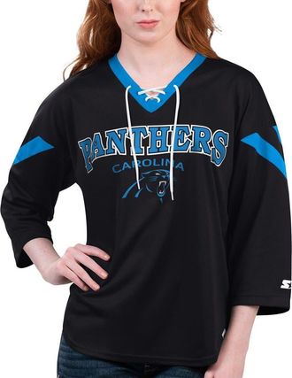 Starter Womens Starter Black Carolina Panthers Rally Lace-Up 3/4 Sleeve T-Shirt at Nordstrom, Size Xx-Large