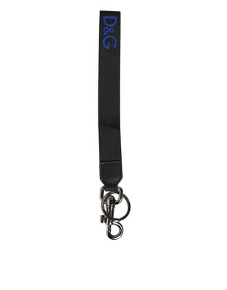 Dolce & Gabbana Mens Black Blue Dg Logo Polyester Brass Holder Keychain Keyring Leather Accessory