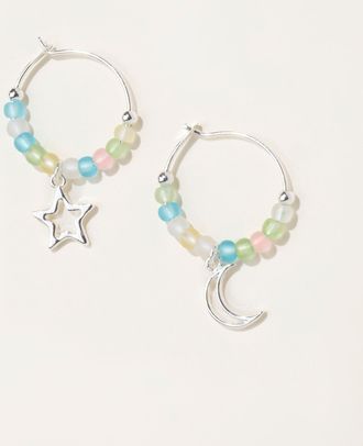 Fat Face FatFace Silver Tone Star Moon Hoops