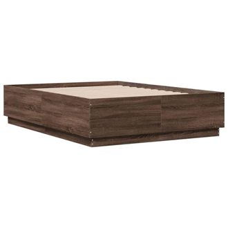 Berkfield Home Durable Bed Frame with LED without Mattress Brown Oak 135x190 cm | Size: Double