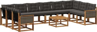 vidaXL Conjunto De Sof&aacute;s De Exterior 11 Uds. Natural Y Negro Vidaxl