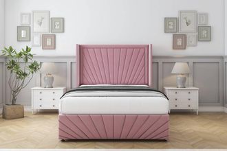Sloomy Rutherford Plush Divan Base No Drawers-54 Wing Headboard-Footboard in Pink | Size: Double