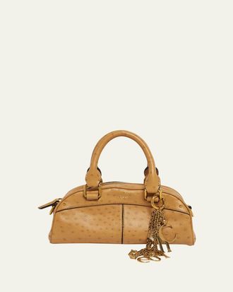 Chlo&eacute; Small Bowling Top-Handle Bag in Ostrich-Effect Leather