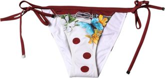 Dolce & Gabbana Womens White Floral Print Swimsuit Bikini Bottom Swimwear Nylon Elastane Clothing