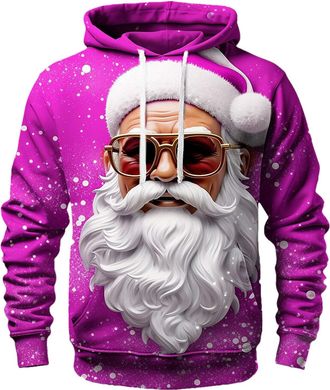 Generic Mens Christmas Hoodie Sweatshirt Santa Festive Sweatshirt Funny Christmas Jumpers Mens Christmas Print Hooded Long Sleeve Hoodie Top Xmas Party Hooded