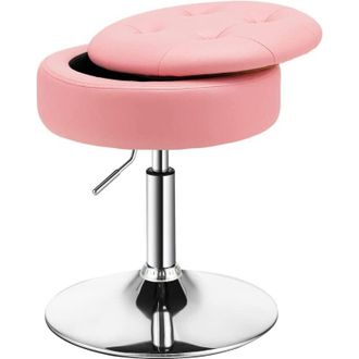 Costway Sgabello Girevole Altezza Regolabile con Portaoggetti, Poggiapiedi Sgabelli da Trucco, Tavolino da Caff&egrave;, Sgabello da Lavoro Rotondo in pelle