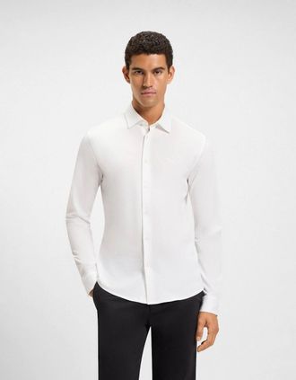 HUGO BOSS Mens BOSS Orange Mysoft Mens Slim-Fit Shirt in Melange Cotton Jersey - White 100 - Size: 38/Regular