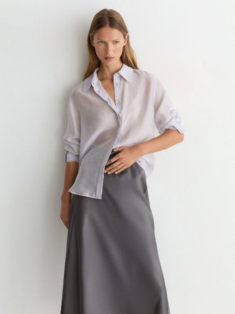Reiss Dark Grey Silk Slip Midi Skirt, 12
