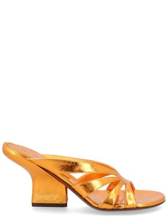 Dries Van Noten Neutrals Metallic Cross Straps Block Heel Sandals