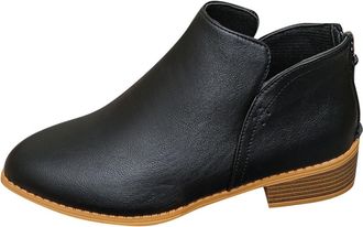 Generic Ankle Boots for Women UK Fashion Side Zip Elegant Short Boots Biker Booties Casual Leather Booties Business Office Work School Walking Shoes(G-Black,1