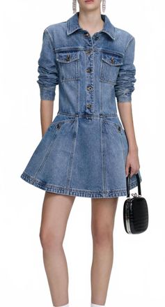 Self Portrait Denim Mini Shirt Dress In Blue