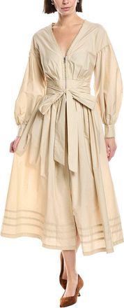 Marchesa Poplin V-Neck Midi Dress