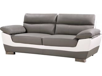 Habitat et Jardin Habitat Et Jardin - Divano Fisso In Pelle Ricostituita E Pvc Dallas - 210 X 88 X 90 Cm - 3 Posti A Sedere - Grigio/bianco