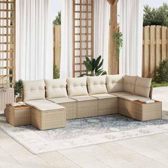 vidaXL Vidaxl - Conjunto De Sof&aacute; De Jard&iacute;n Con Coj&iacute;n 7 Pcs Beige Polirat&aacute;n