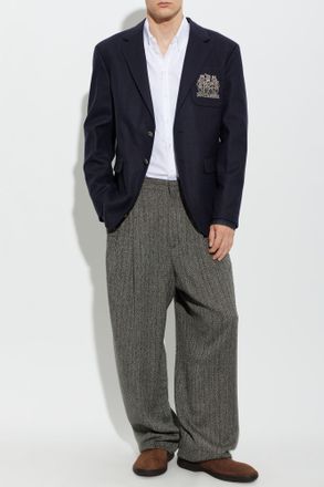 Dsquared2 Wool Blazer With Embroidered Logo, Mens, Navy Blue