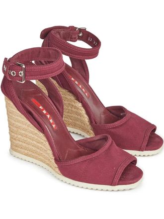 Prada 2010 110mm wedge espadrilles - women - Rubber/Canvas/Leather/Jute - 36 - Red