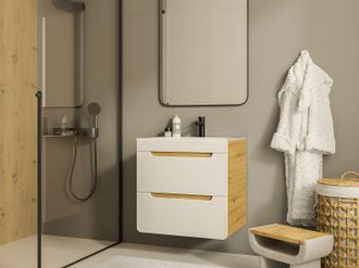 Vente-Unique Mobile per bagno sospeso con lavabo da incasso Naturale e Bianco 60 cm - ARUBA