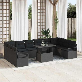 vidaXL Vidaxl - Conjunto De Sof&aacute; De Jard&iacute;n Manual 11 Pcs Negro 100 X 55 X 73 Cm