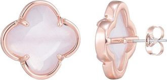 Adornia Adornia 14K Rose Gold Plated Cat Eye Stone Clover Stone Stud Earrings