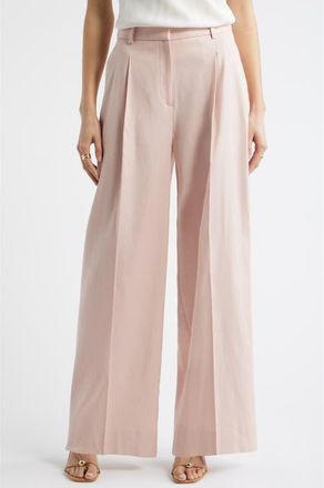Nordstrom Pleated Linen Blend Wide Leg Pants in Pink Smoke at Nordstrom, Size 14