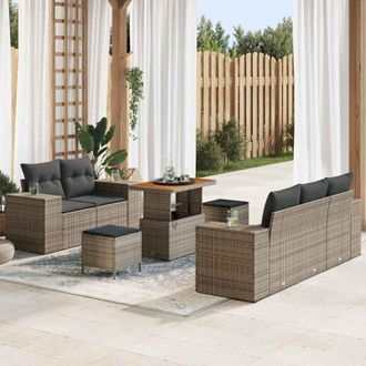 vidaXL Conjunto De Sof&aacute; De Jard&iacute;n 8 Pcs Gris Rat&aacute;n Sint&eacute;tico Vidaxl