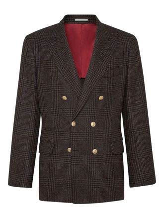 Brunello Cucinelli Prince Of Wales One-And-A-Half Breasted Blazer With Metal Buttons