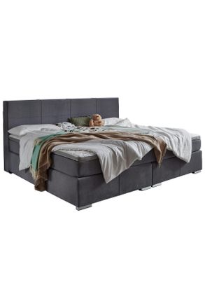 CARRYHOME Boxspringbett, Grau, Textil, H2 + H3, 7-Zonen, H&ouml;he ca. 21 cm, 240x200 cm, Topper durchgehend, Partnermatratze mit durchgehendem Bezug, Familienbett, 