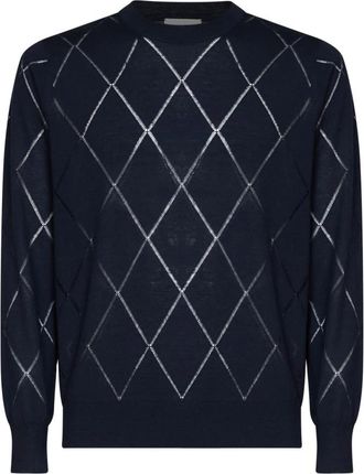 Dries Van Noten Ronde hals gebreid - Heren - Ronde hals truien - Blauw - L - Wol - Truien & Vesten