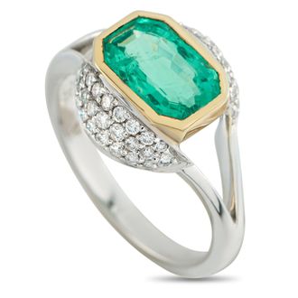 Luxury Bazaar 18K White Gold 0.36ct Diamond and Emerald Ring MF38-050726