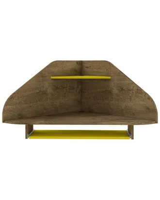 Manhattan Comfort Bradley Floating 2Pc Cubicle Section Desk With Keyboard Shelf In Rustic Brown And Yellow
