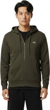 Lacoste Heren-hoodie met volledige ritssluiting van katoenmix en basic logo (Kaki Groen)