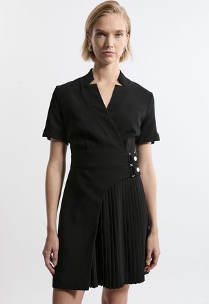 Karen Millen Womens Tailored Crepe Military Pleat Notch Neck Wrap Mini Dress - Black - Size 12 UK