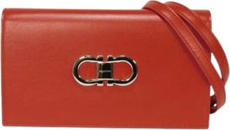 Ferragamo Pre-owned Double Gancini Mini Chain Bag Kalfsleer Schoudertas - Dames - Vintage Clutch - Rood - ONE Size - Leer - Vintage