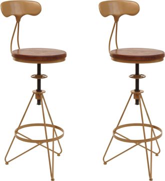 Hhg Hhg - Nunca Usado] Lote De 2 Taburetes De Bar 964, Taburete De Bar, Reposapi&eacute;s Giratorio Regulable En Altura, Metal Industrial Madera, Marr&oacute;n, Estruct