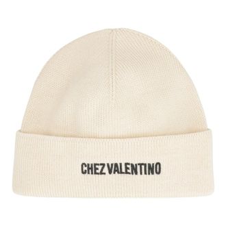 Valentino Garavani Beanies, male, White, Size: ONE SIZE Ribbed Knit Beanie Hat