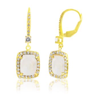 MAX + STONE 18K Gold Plated Genuine Gemstone Cushion Cut Dangle Drop Earrings With White Topaz Accents