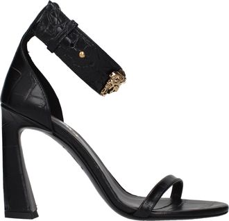 Versace Black Leather Stiletto Heel Womens Sandals