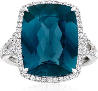 Ross-Simons London Blue Topaz and. Diamond Ring in 14kt White Gold