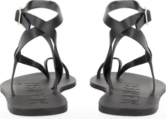 Maneb&igrave; Raffia and Leather Sandals - Black