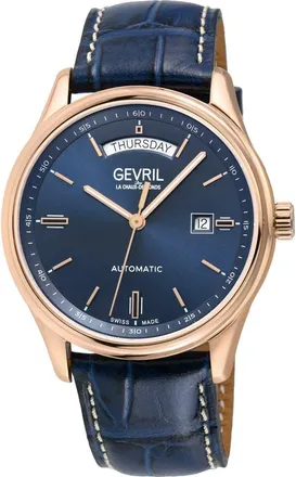 Gevril Group Excelsior Croc Embossed Leather Strap Watch, 42mm in Blue at Nordstrom Rack